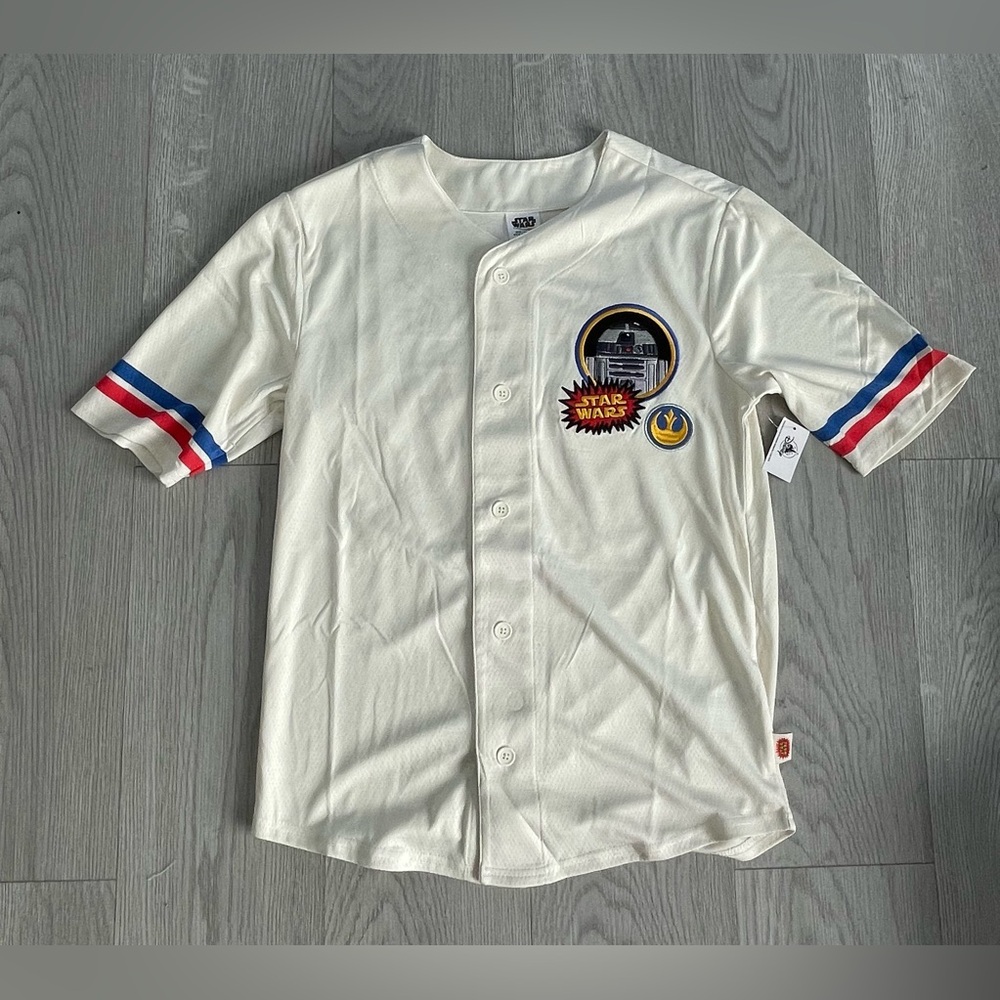 NEW Walt Disney Parks Star Wars New Hope R2-D2 #77 Baseball Jersey Adult Sizes